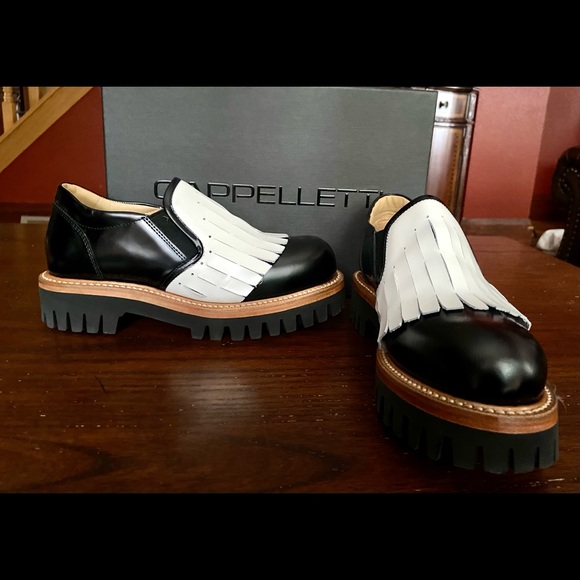 Cappelletti Black and White Oxford Made in Italy Sz 35 Goodyear Welted Sole - Picture 3 of 6